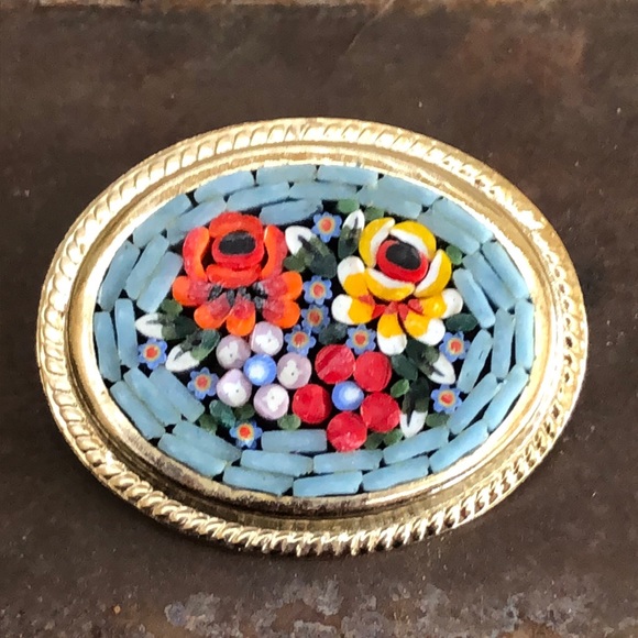 Micro Mosaic Vintage Brooch Pin Floral - Picture 7 of 7